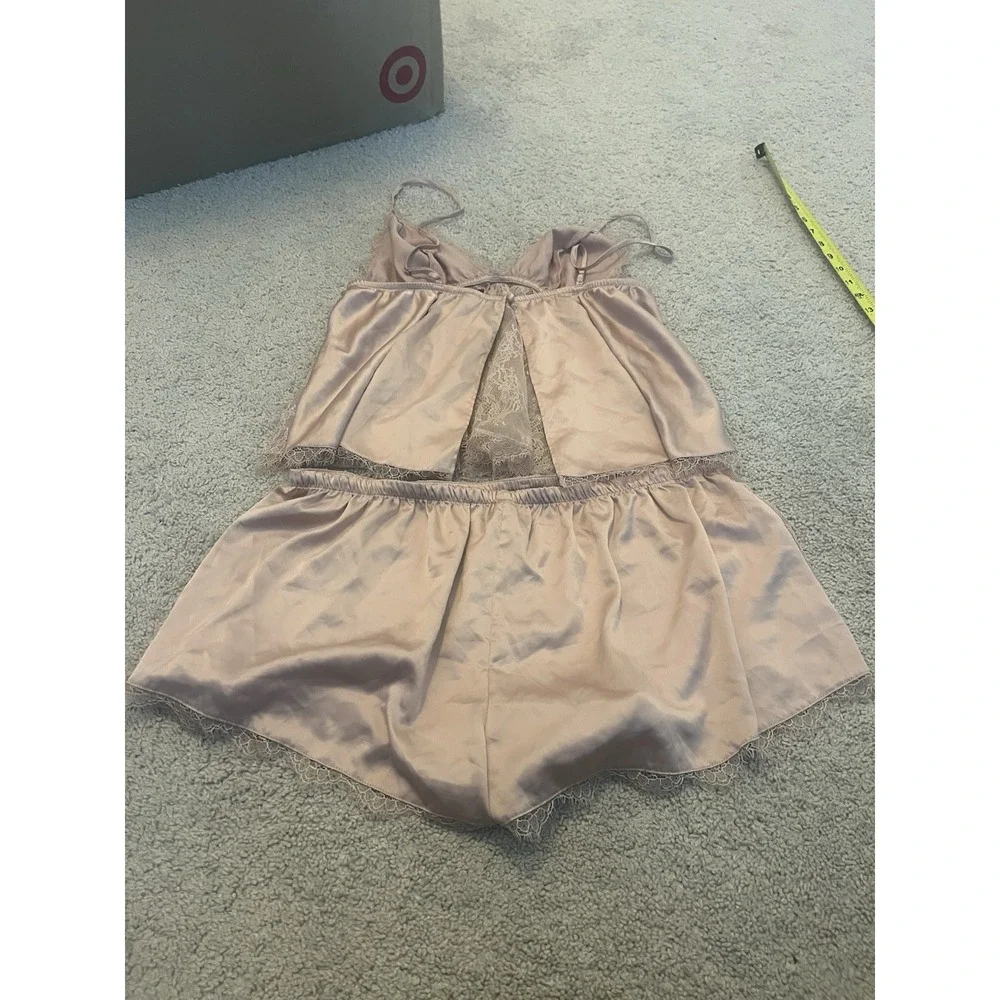 Victoria's Secret Satin & Lace Babydoll Cami Top/Shorts Pajama Set Size‎ XL Pink